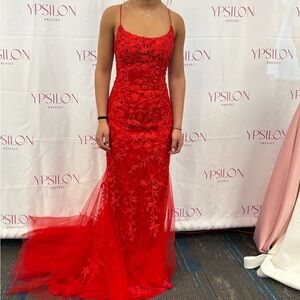 Red Lace Evening Gown
